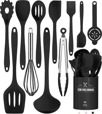 Produktbild von OKWISH Küchenutensilien-Set, 12-teilig, Silikon-Kochutensilien, hitzebeständiges Kochgeschirr mit Utensilienhalter, Antihaft-Kochset, Küchenutensilien