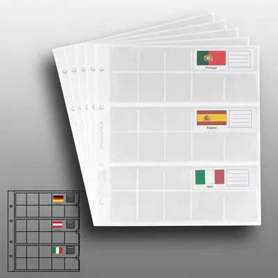 Produktbild von Prophila Collection 5 numismatische Münzhüllen für 3 komplette €-Kursmünzensätze für je 8 Münzen, mit 5 weißen Karton-Zwischenbl. + 24 Flaggen