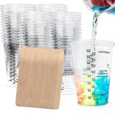 Immagine prodotto di Set di becher in plastica per resina epossidica, 50 pezzi, capacità 240 ml, con graduazione, e 50 bastoncini per mescolare
