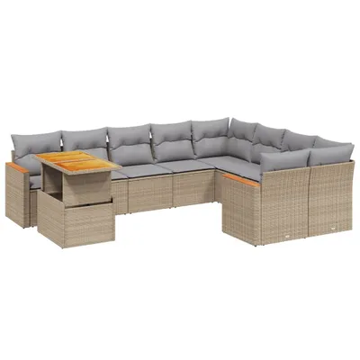 Produktbild von Gartenmöbel-Set 10-tlg., modular, verstellbarer Tisch, Poly Rattan, pulverbeschichteter Stahl, UV-beständig, Beige/Hellgrau