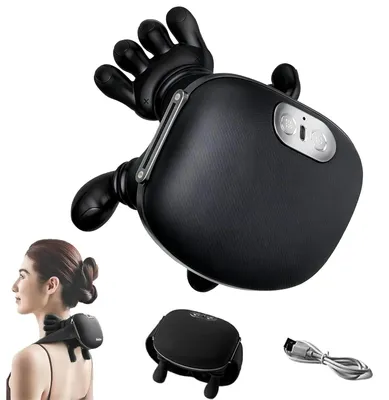 Immagine prodotto di Massaggiatore per collo e spalle - Ricaricabile tramite USB - 3 intensità di massaggio - 2 livelli di riscaldamento - Massaggio impastante 4D - Senza fili - Nero