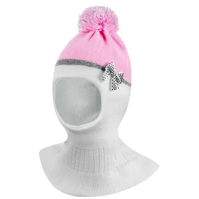 Produktbild von Wintermütze Schalmütze Strickmütze Schlupfmütze warme Mädchenmütze Bommelmütze, 50-52, Rosa-Weiß