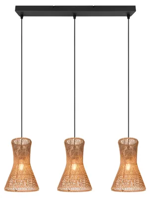 Productafbeelding van 3-lichts hanglamp Bijou zwart met rotan