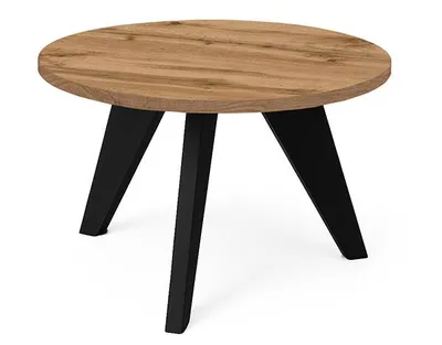 Zdjęcie produktu dla DEKORI_INTERIORS, stolik kawowy LORA, 75 cm – minimalistyczny, lekki i ponadczasowy do nowoczesnych wnętrz (dąb Wotan/czarny)