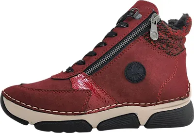 Image de Chaussures de randonnée pour femmes Rieker, bottines à lacets, couleur rouge, style décontracté