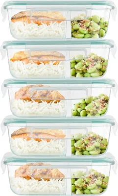 Produktbild von Glas-Meal-Prep-Behälter-Set mit 5 Behältern und 2 Fächern