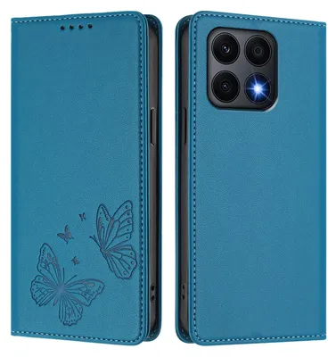 Produktbild von Lederhülle für Honor X8A, Schmetterling Prägung Leder Brieftasche Schutzhülle mit Ständer Blau
