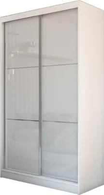 Produktbild von Kleiderschrank 150cm Hochglanz Schiebetüren Kleiderstangen Modern Garderobenschrank Weiß Viva