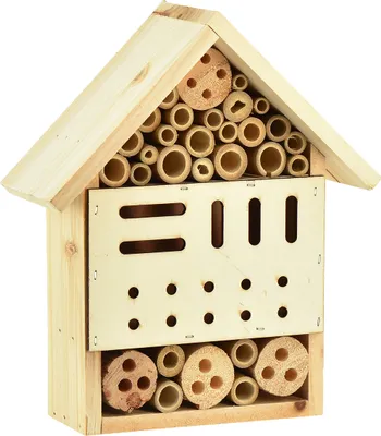 Produktbild von Insektenhotel Holz Tanne Insektenhaus Natur mit Rundhölzern & Röhrchen 23,5cm