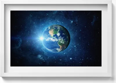 Produktbild von NASA - Erde, Galaxie und Sonne– Wandbild mit Rahmen – Gerahmtes Bild  – Wanddekoration – 60x40 cm –  Schwarz Rahmen