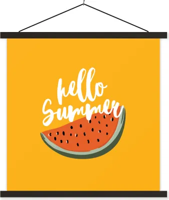 Produktbild von MuchoWow® Textilposter Sommer - Wassermelone - Gelb 120x120 cm mit schwarzem Rahmen - Aufhängungsset