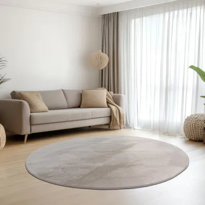 Produktbild von Teppich beige samtig weich Hasenfell-Optik mit sanftem Glanz Größe - 120 cm Rund