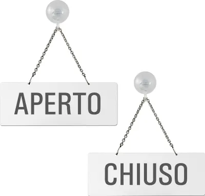 Produktbild von Hängeschild | Wendeschild Aperto Chiuso | Melamin  weiß  | Saugnapfhaken | Format 175x65 mm