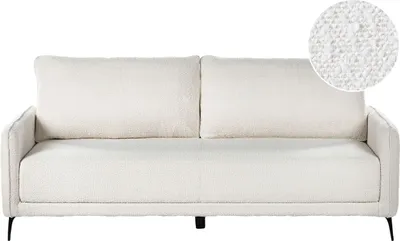 Zdjęcie produktu dla BELIANI Sofa rozkładana biała tapicerowana boucle metalowe nóżki 3-osobowa z funkcją spania minimalistyczna