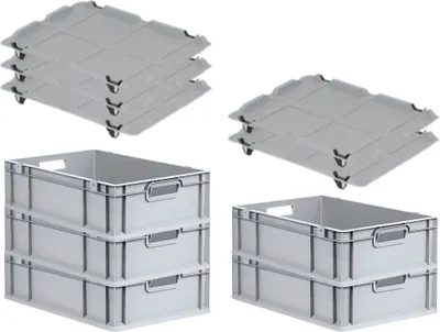 Produktbild von SuperSparSet 5x Eurobox NextGen Economy mit Auflagedeckel und 4x Schiebeschnappverschlüsse Schwarz | Griffe offen | HxBxT 17x40x60cm | 34 Liter | Eurobehälter, Transportbox, Transportbehälter, Stapelbehälter