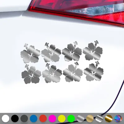 Produktbild von PantherPixel Hibiskusblüten Aufkleber Set Hibiskuspflanze Sticker Auto Geschenkidee Farbe Chrom-Silber