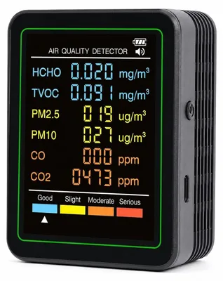6-in-1 Luftqualitätsmonitor mit CO2-, PM2.5-, PM10-, HCHO-, TVOC-, CO-Sensor