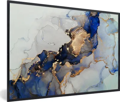 Produktbild von MuchoWow® Gerahmtes Poster Marmor - Blau - Gold 90x60 cm - Poster mit Schwarzem Bilderrahmen Wandposter Rahmen Foto Bilder - Fotorahmen - Foto-Plakat