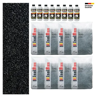 Steinteppich SET Nero 1-4mm Marmorkies 200kg + PU-Bindemittel Set für 20m²