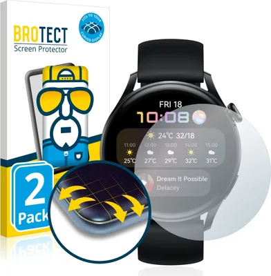 Produktbild von 2x BROTECT Fullscreen Schutzfolie für Huawei Watch 3 Displayschutz Folie Fullcover Klar Transparent