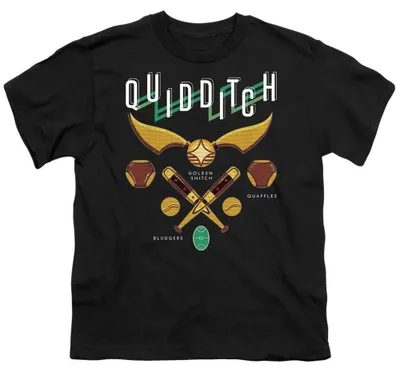 Obrázok produktu pre Tričko s motívom Harryho Pottera – "Výbava na Quidditch" – pre deti, model TV37135 (128), čierna farba