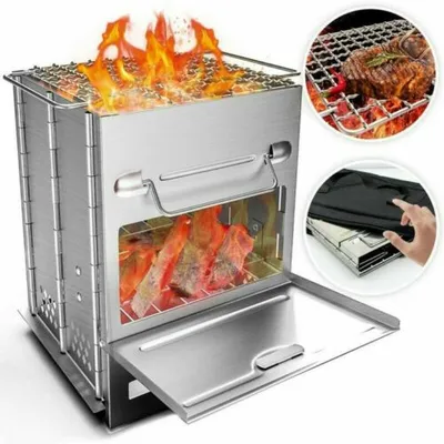 Produktbild von Tragbare Faltbare Holzofen Kocher Wood Stove Edelstahl für Camping Kochen BBQ