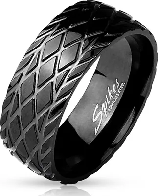 Produktbild von viva-adorno Gr. 64 (20,3 mm Ø) Edelstahl Ring matt Schwarz gebürstet mit Reifenprofil RS56,schwarz diagonal,
