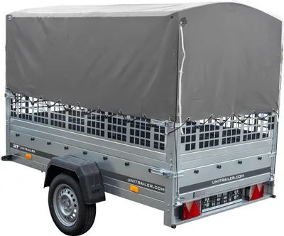 Produktbild von PKW-Anhänger auf Federn 230x125 UNITRAILER GARDEN 230/R KIPP mit Netzwänden, H-800-Rahmen und grauer Plane