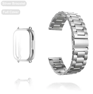 Immagine prodotto di Bracciale in acciaio inossidabile con custodia protettiva - Per Redmi Watch 3 Lite - Chiusura a farfalla - Argento
