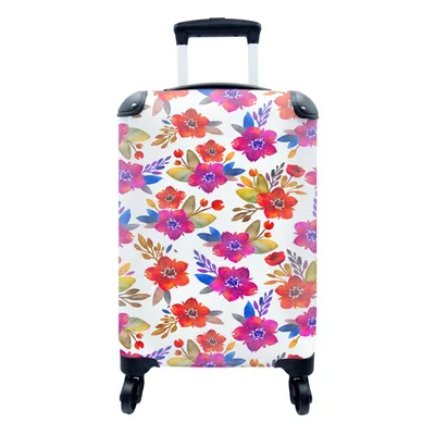 Produktbild von MuchoWow® Koffer Handgepäck Trolley Rollkoffer Kleine Reisekoffer mit 4 Rollen - Aquarell - Blumen - lila - Cabin Size < 55x40x23 cm & 55x40x20 cm - Fotokoffer - Kabinenkoffer - Boardgepäck - Reise-Box - Reisekoffer - Reisegepäck - Koffer mit Bild - Trolley für Kinder