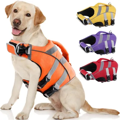 Image de Gilet de sauvetage pour chien, durable, flottabilité exceptionnelle, haute sécurité, couleur orange, taille S