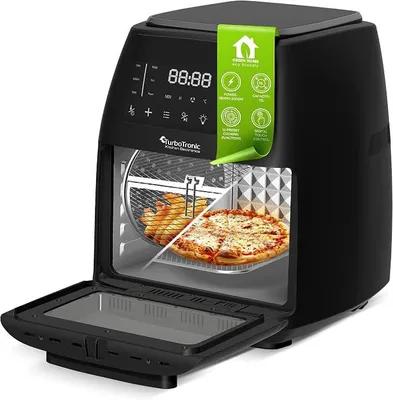 Imagen del producto de Freidora de aire TurboTronic XXL de 12 litros – Freidora digital y deshidratador con 12 programas, para freír sin grasa y deshidratar (40-200°C). Incluye pincho giratorio y cesta giratoria. Color: