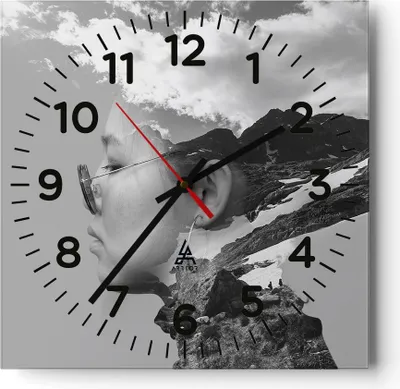 Produktbild von Wanduhr - Quadrat - Glasuhr - Frau modern schwarz und weiß - 40x40cm - Schleichendes Uhrwerk - Lautlos - zum Aufhängen bereit - Dekoration Modern - Wanddekoration aus Glas - C4AC40x40-4571