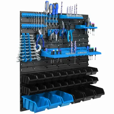 Immagine prodotto di 26 scatole impilabili scaffale a parete in plastica 77 x 78 cm portautensili sistema di stoccaggio per officina garage scaffale aperto scivolo per stoccaggio