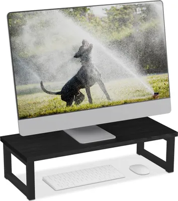 Obrázok produktu pre Stojan na monitor Relaxdays, ergonomické vyvýšenie obrazovky na stôl, rozmery: 15 x 55 x 23 cm, priemyselný dizajn, čierny