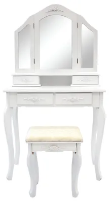 Image de GGV 259 Coiffeuse blanche avec tabouret et miroir