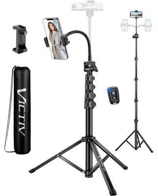 Productafbeelding van Handig statief van 197 cm met een 25 cm zwanennek, afstandsbediening, aluminium, geschikt voor smartphones en camera's