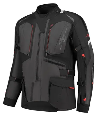 Produktbild von Rusty Stitches Cliff Wasserdichte Motorrad Textiljacke, schwarz/grau/rot, L