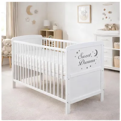 Produktbild von Baby-Delux Babybett Gitterbett Kinderbett Sweet Dreams 140x70 Beißschienen Matratze, höhenverstellbar weiß umbaubar