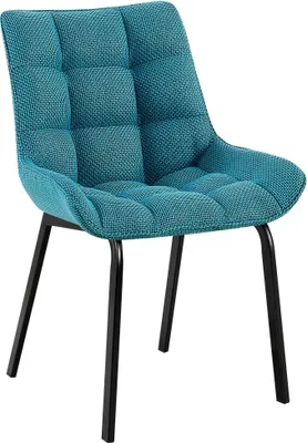 A single turquoise fabric chair with a black metal frame is shown against a white background.