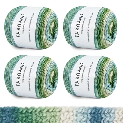 Image de Fil à dégradé de couleurs, 4 pelotes de 100g, laine pour le crochet, multicolore, dégradé, coton, acrylique