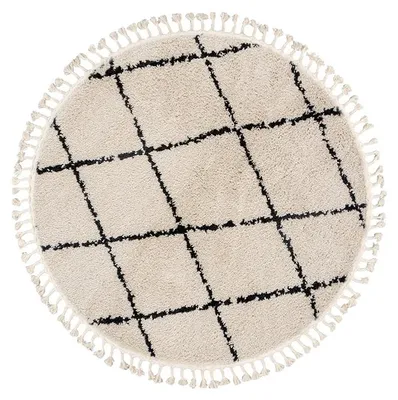 Produktbild von Teppich Hochflor Rund - Grand Lines Weave Creme Schwarz