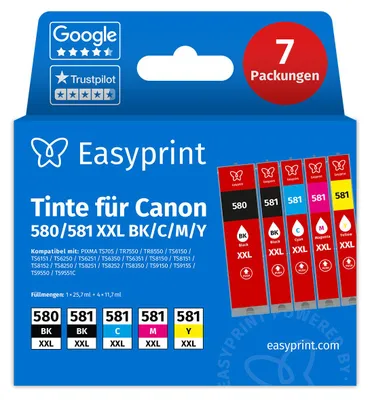 Immagine prodotto di NUOVO: Easyprint Cartucce d'inchiostro per Canon 580/581 XXL, Multipack (BK/BK/C/M/Y), 7 pezzi