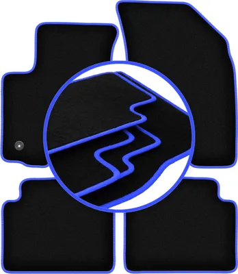 Produktbild von Fußmatten Automatten Velours Schwarz/Blau für Daewoo Kalos 2002-2011 Set 4-tlg