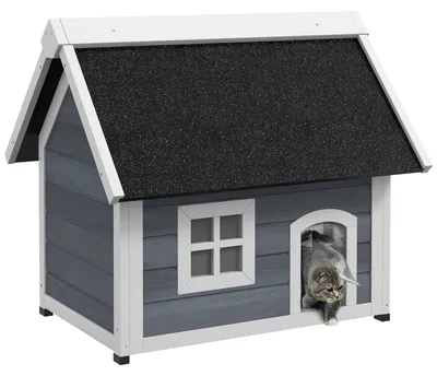 Image de Maison en bois pour chats - Cabane pour chats - Abri pour chats - Petite maison pour chats - Abri pour animaux - Toit en bitume résistant aux intempéries