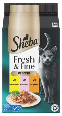 Zdjęcie produktu dla Sheba Fresh & Fine Saszetki 6x50g Mokra Karma Dla Kotów W Sosie Kurczak Łosoś Indyk