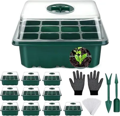 Produktbild von Famanu Anzuchtboxen, 11 Stück Anzuchtbox, Anzuchtkästen, 12 Fächer, Kunststoff-Anzuchtkästen mit Deckeln