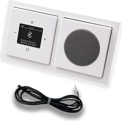 Produktbild von Busch Jäger DAB+ Unterputz Bluetooth Radio Set 8217U-101 inkl. Lautsprecher im 2 fach Rahmen in FUTURE Linear Studioweiß inkl. 0,9m EBROM Wurfantenne 8217U - 8217 U - 8217 U-101