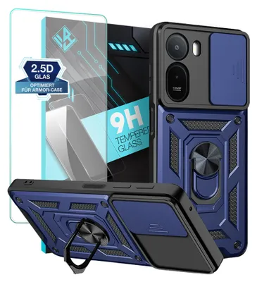 Produktbild von Armor Handyhülle für Xiaomi Redmi A7 Pro mit 9H Displayglas Displayschutz Kameraschutz Handy Panzer Case Cover Schutzhülle Outdoor Farbe: Blau