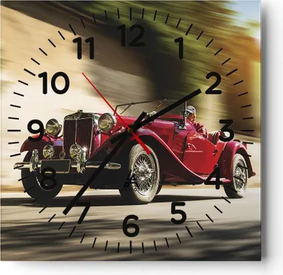 Produktbild von Wanduhr - Quadrat - Glasuhr - Mg Rot Auto - 30x30cm - Schleichendes Uhrwerk - Lautlos - zum Aufhängen bereit - Dekoration Modern - Wanddekoration aus Glas - C4AC30x30-4364